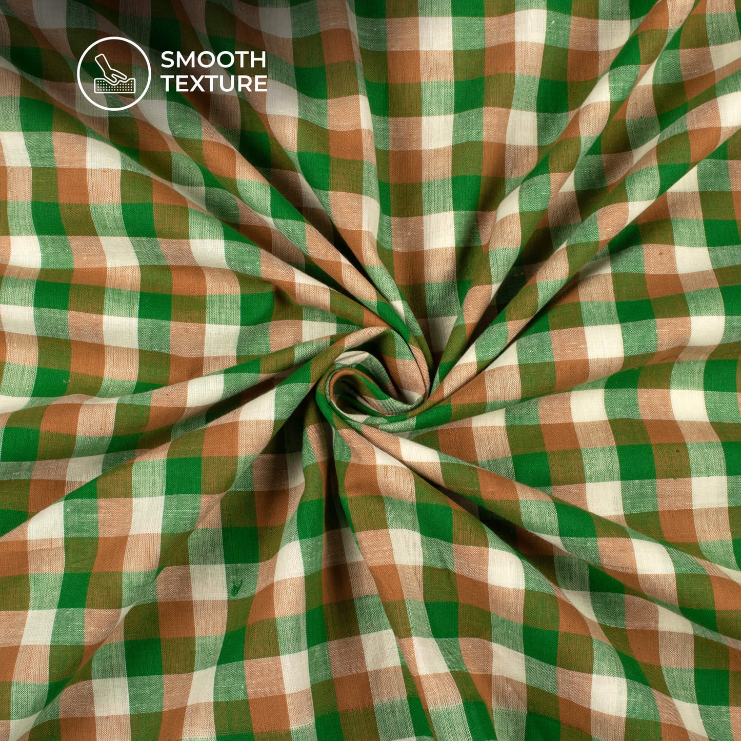 Trendy White And Green Checked Handloom Cotton Fabric