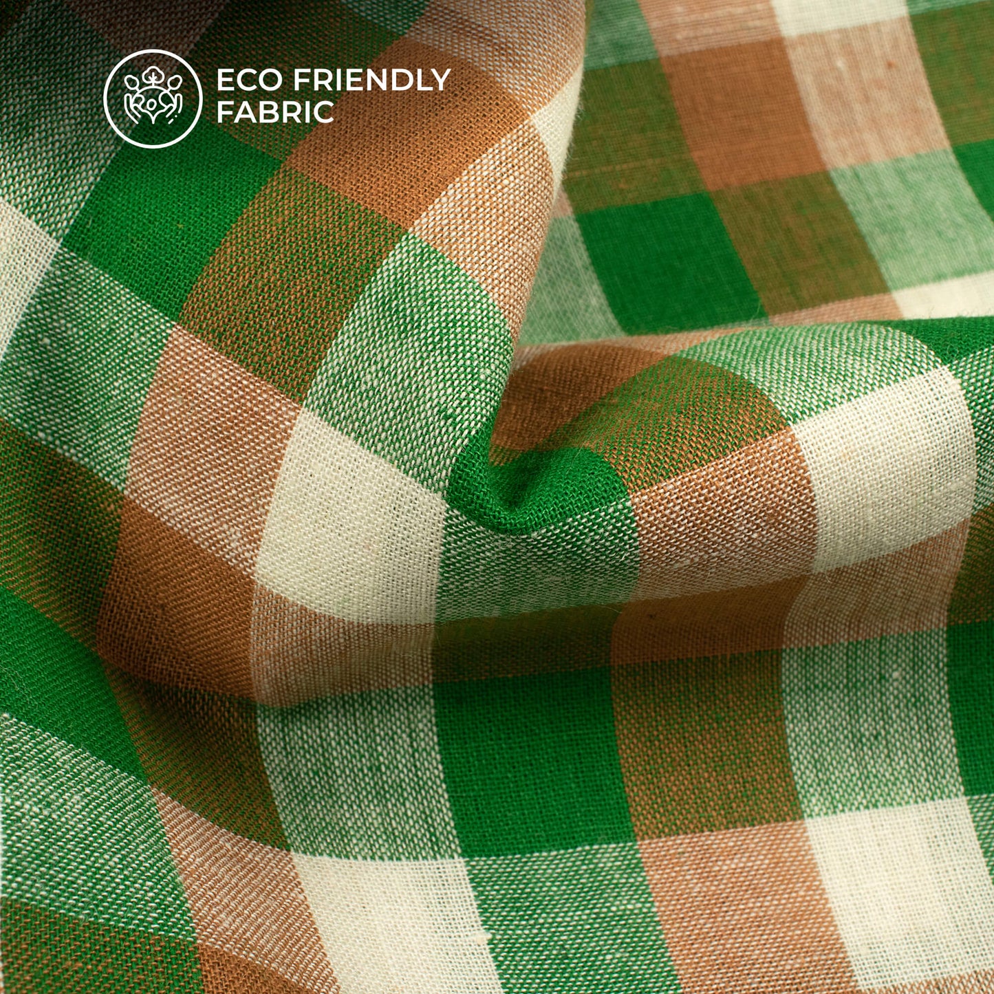 Trendy White And Green Checked Handloom Cotton Fabric