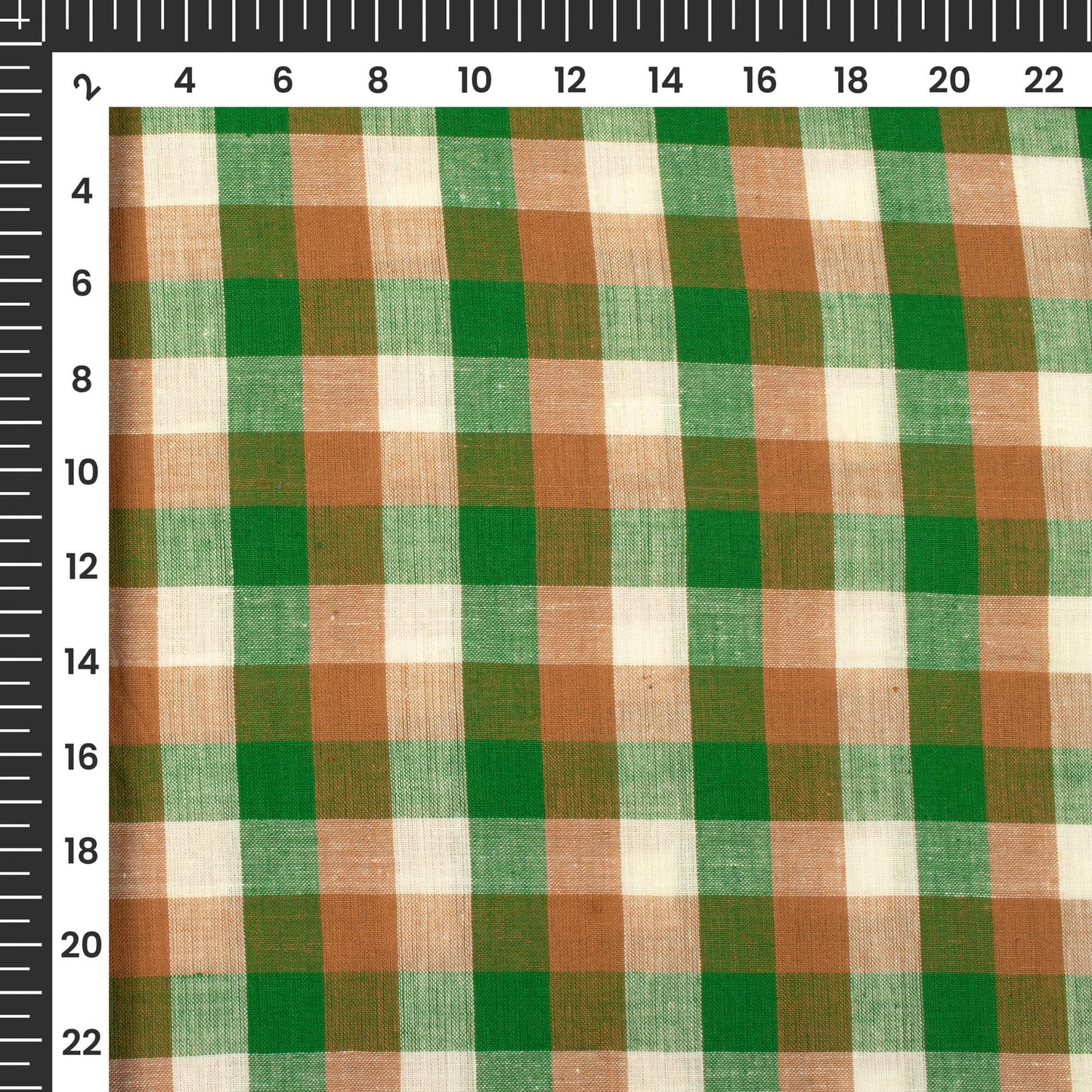 Trendy White And Green Checked Handloom Cotton Fabric