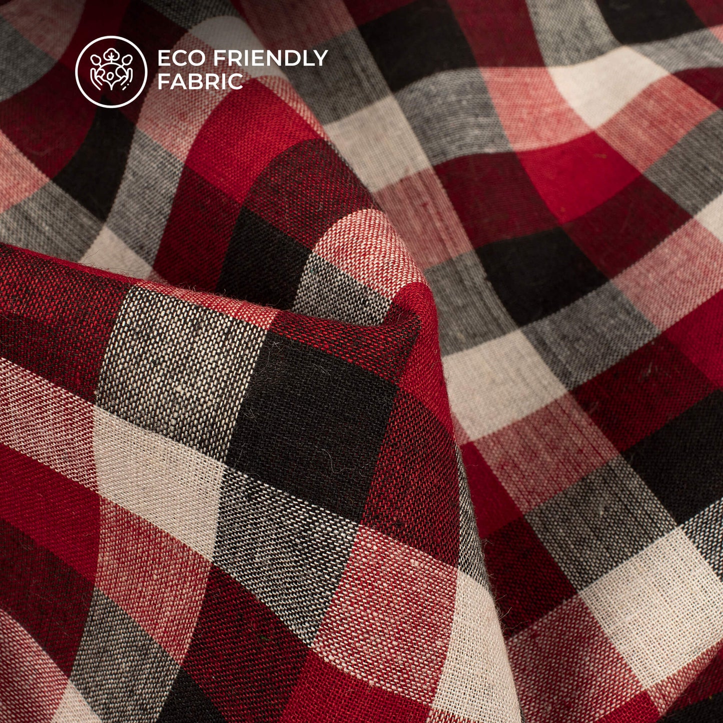 Trendy White And Red Checked Handloom Cotton Fabric