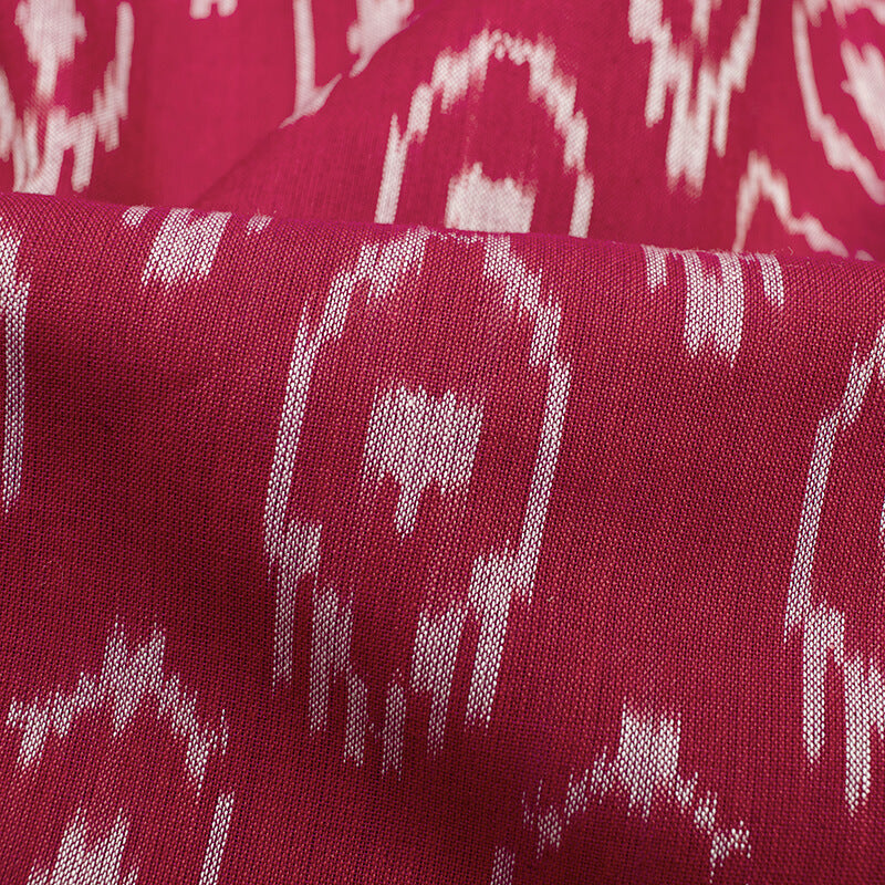 Maroon And White Abstract Pattern Pre-Washed Mercerised Ikat Cotton Fabric - Fabcurate