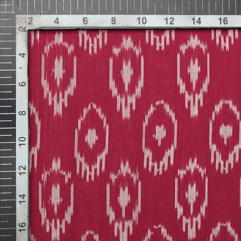 Maroon And White Abstract Pattern Pre-Washed Mercerised Ikat Cotton Fabric - Fabcurate