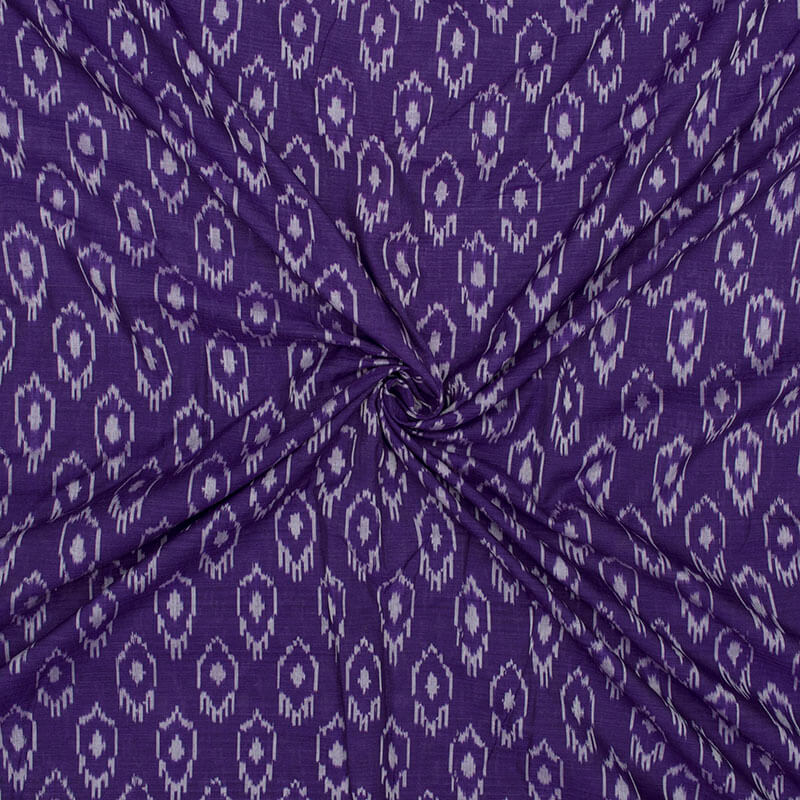 Indigo Blue And White Abstract Pattern Pre-Washed Mercerised Ikat Cotton Fabric - Fabcurate