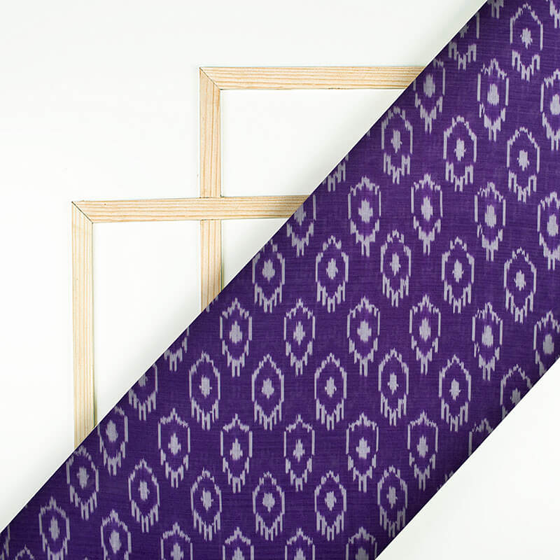 Indigo Blue And White Abstract Pattern Pre-Washed Mercerised Ikat Cotton Fabric - Fabcurate