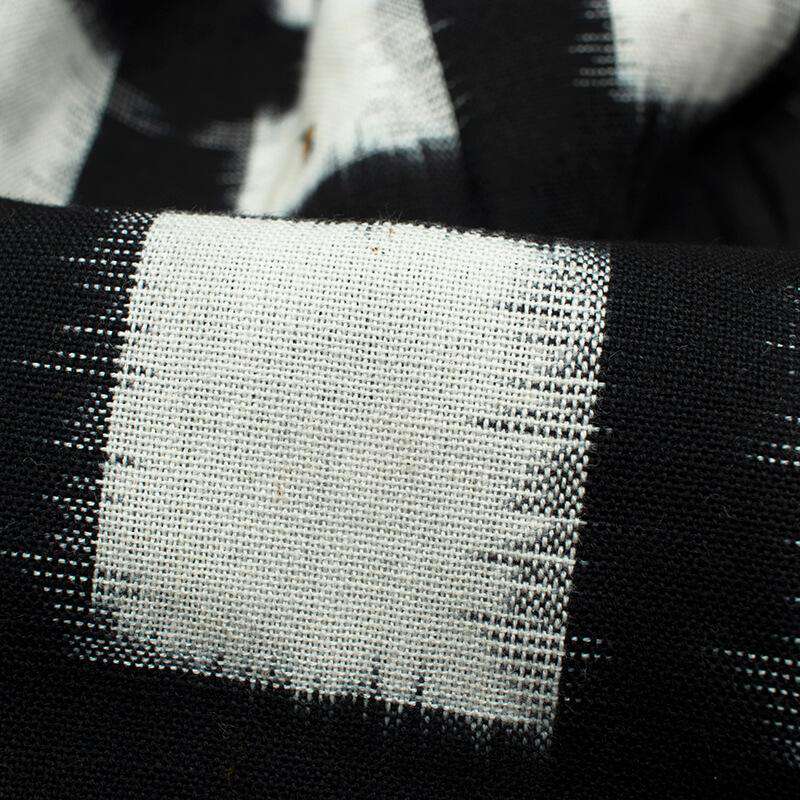 Black And White Geometric Pattern Pre-Washed Double Ikat Cotton Fabric - Fabcurate