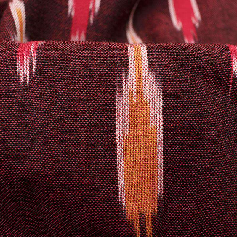 Maroon And Red Abstract Pattern Pre-Washed Ikat Cotton Fabric - Fabcurate