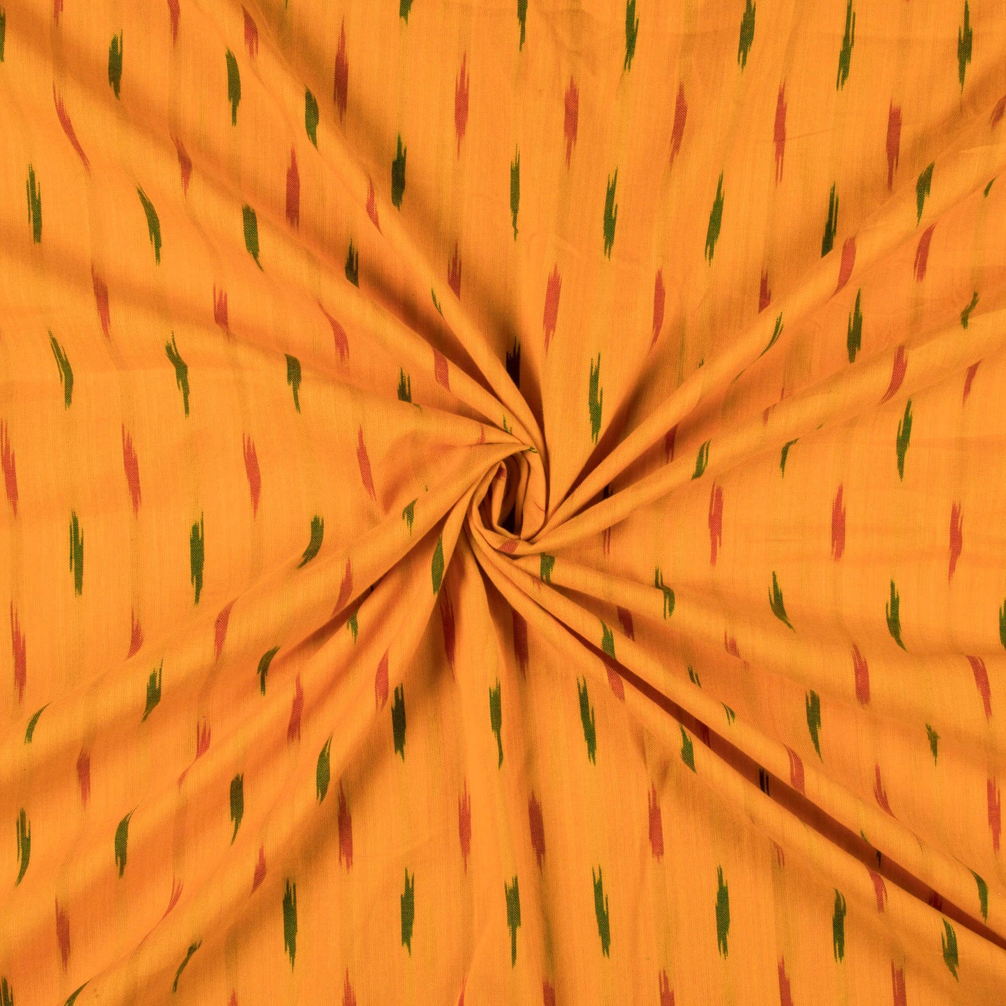 Ochre Yellow And Green Stripes Pattern Pre-Washed Ikat Cotton Fabric - Fabcurate