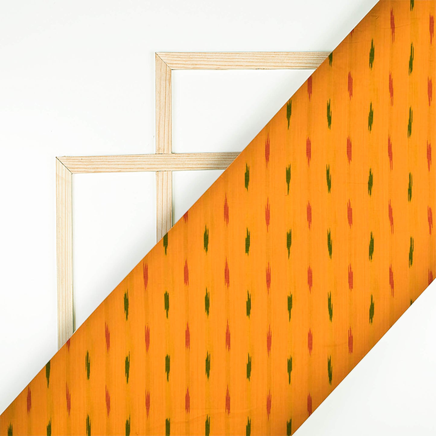 Ochre Yellow And Green Stripes Pattern Pre-Washed Ikat Cotton Fabric - Fabcurate