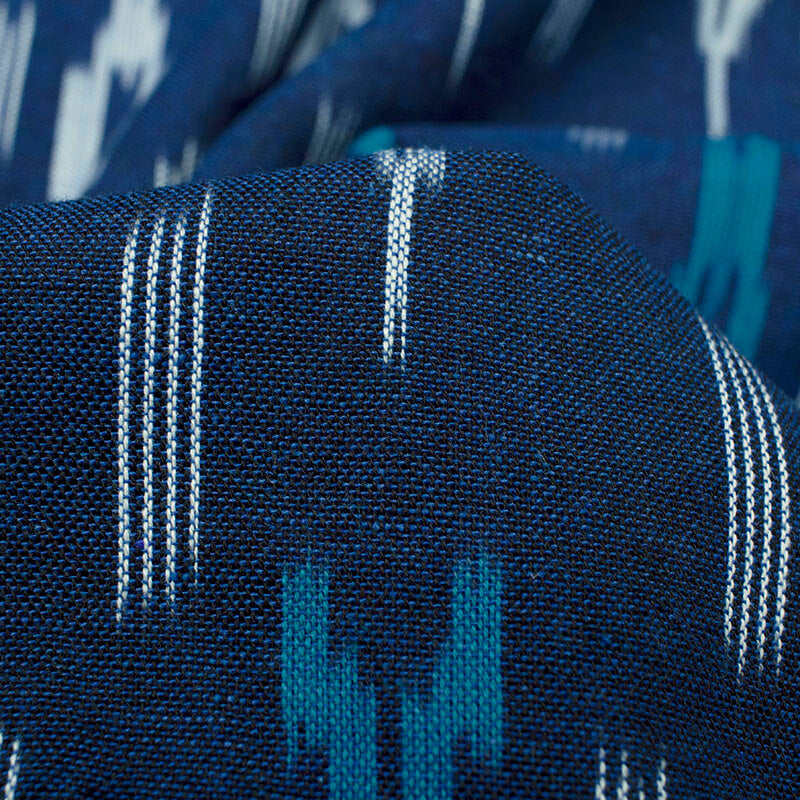 Navy Blue And Sky Blue Abstract Pattern Pre-Washed Ikat Cotton Fabric - Fabcurate