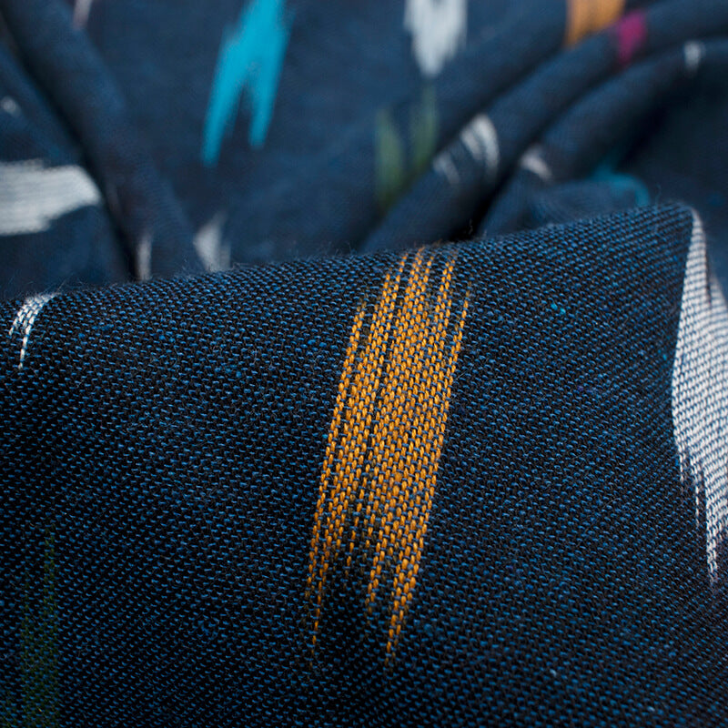 Aegean Blue And Olive Green Abstract Pattern Pre-Washed Ikat Cotton Fabric - Fabcurate