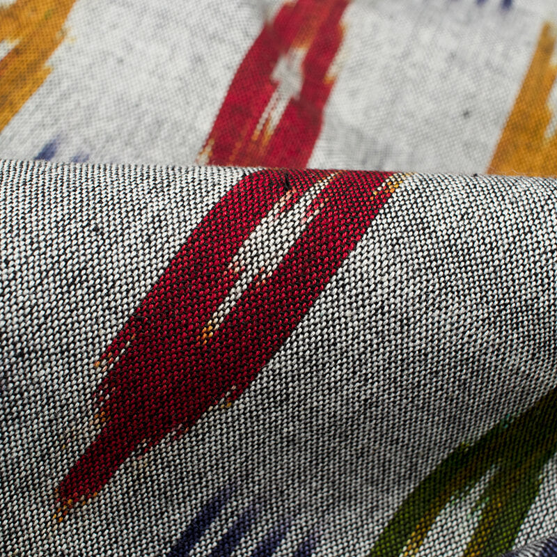 Grey And Indian Red Abstract Pattern Pre-Washed Ikat Cotton Fabric - Fabcurate