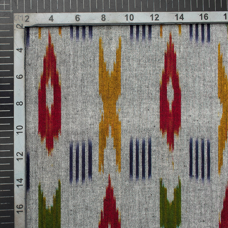 Grey And Indian Red Abstract Pattern Pre-Washed Ikat Cotton Fabric - Fabcurate