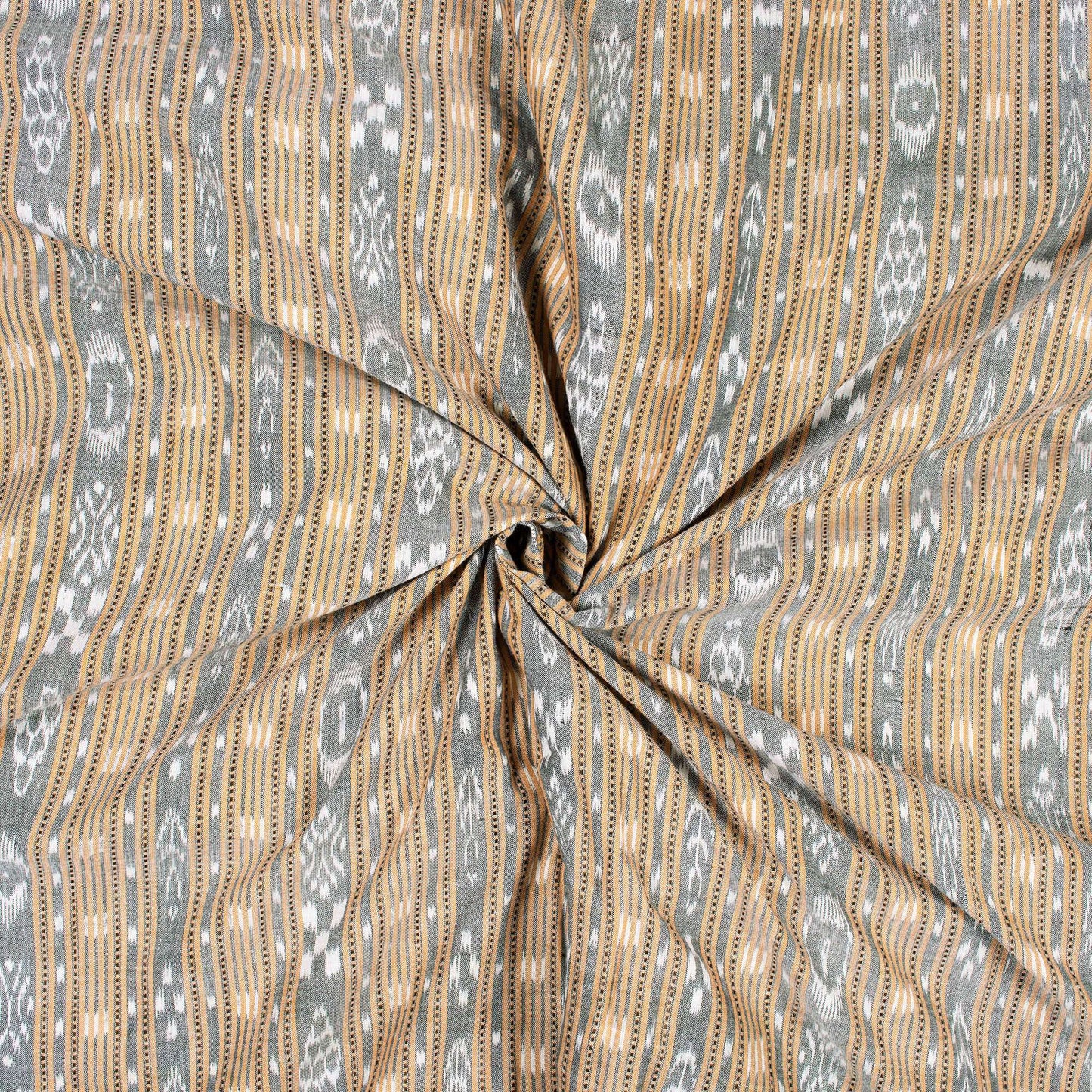 Sand Beige Stripes Pattern Loom Textured Pre-Washed Mercerised Sambhalpuri Ikat Cotton Fabric - Fabcurate