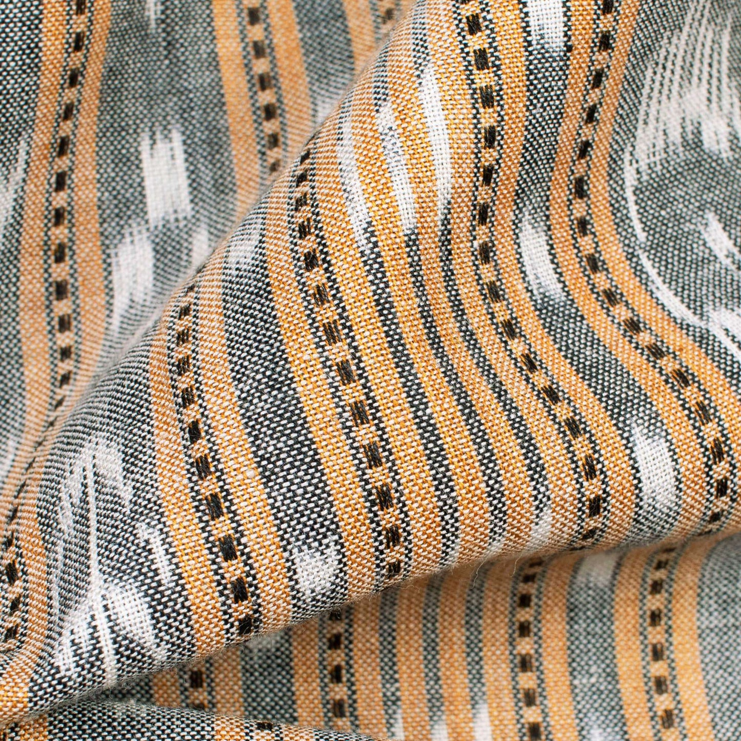 Sand Beige Stripes Pattern Loom Textured Pre-Washed Mercerised Sambhalpuri Ikat Cotton Fabric - Fabcurate