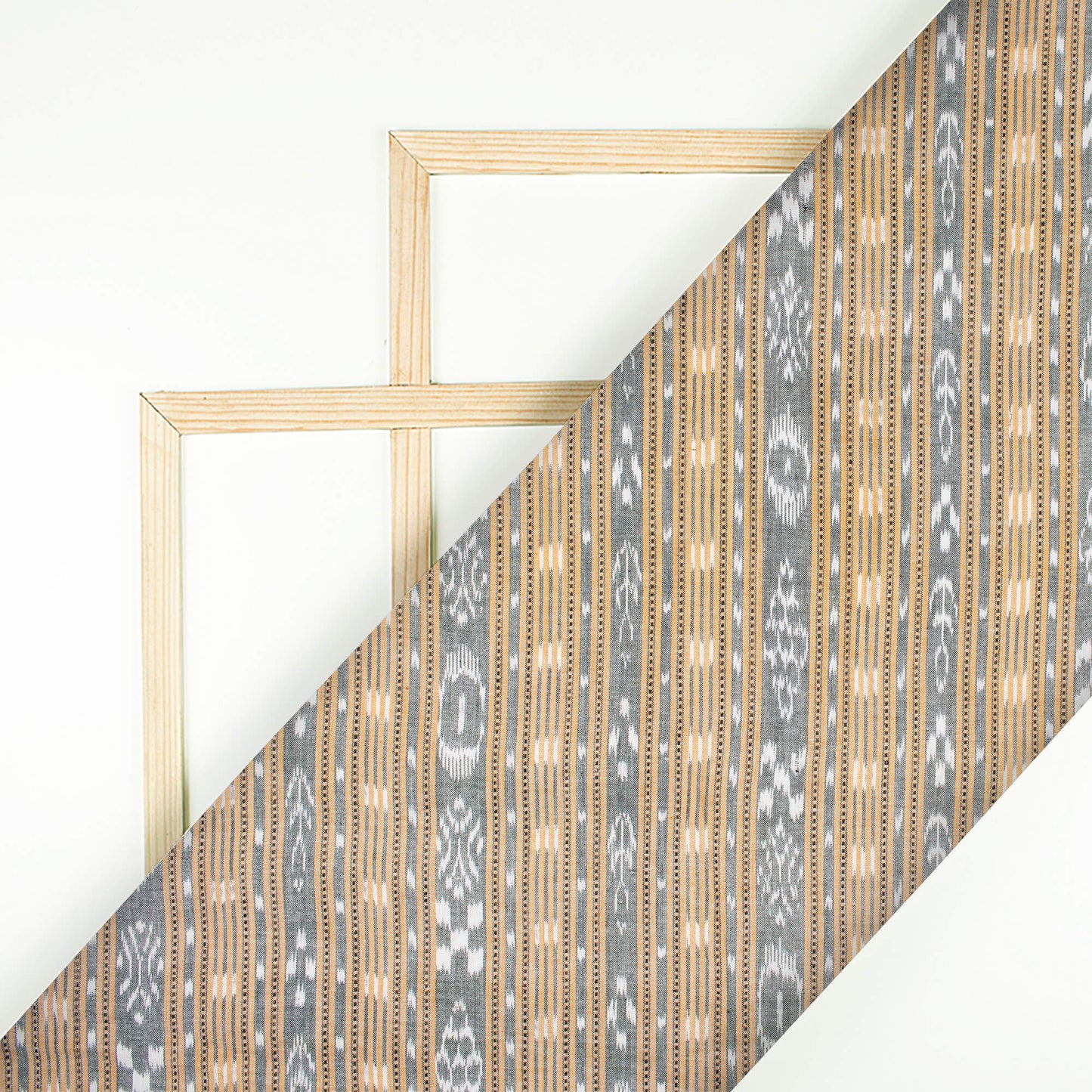 Sand Beige Stripes Pattern Loom Textured Pre-Washed Mercerised Sambhalpuri Ikat Cotton Fabric - Fabcurate