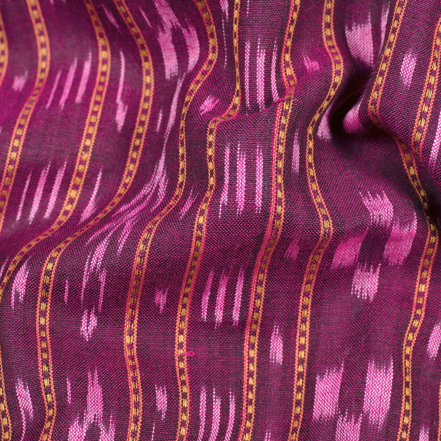Mulberry Purple Stripes Pattern Loom Textured Pre-Washed Mercerised Sambhalpuri Ikat Cotton Fabric - Fabcurate