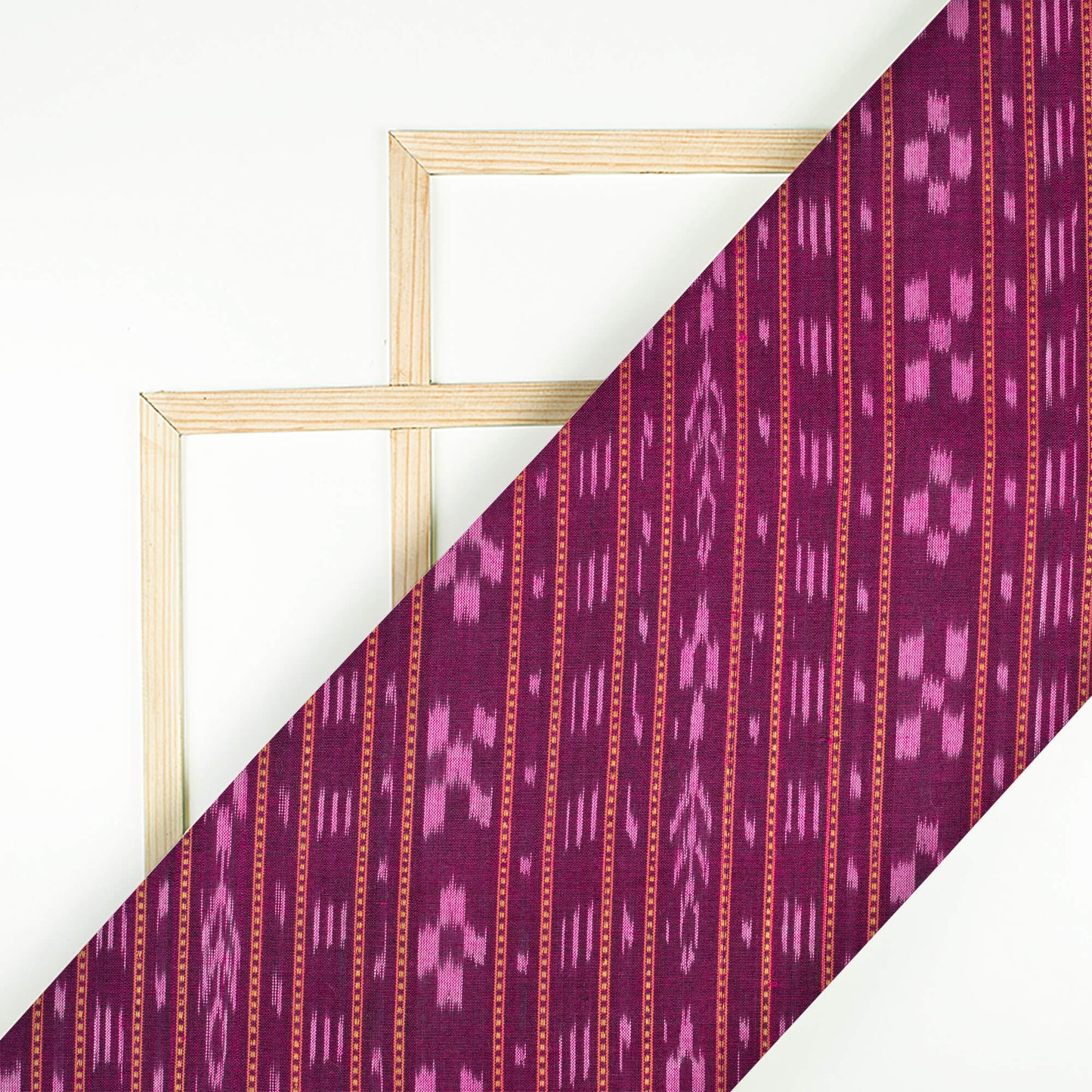 Mulberry Purple Stripes Pattern Loom Textured Pre-Washed Mercerised Sambhalpuri Ikat Cotton Fabric - Fabcurate