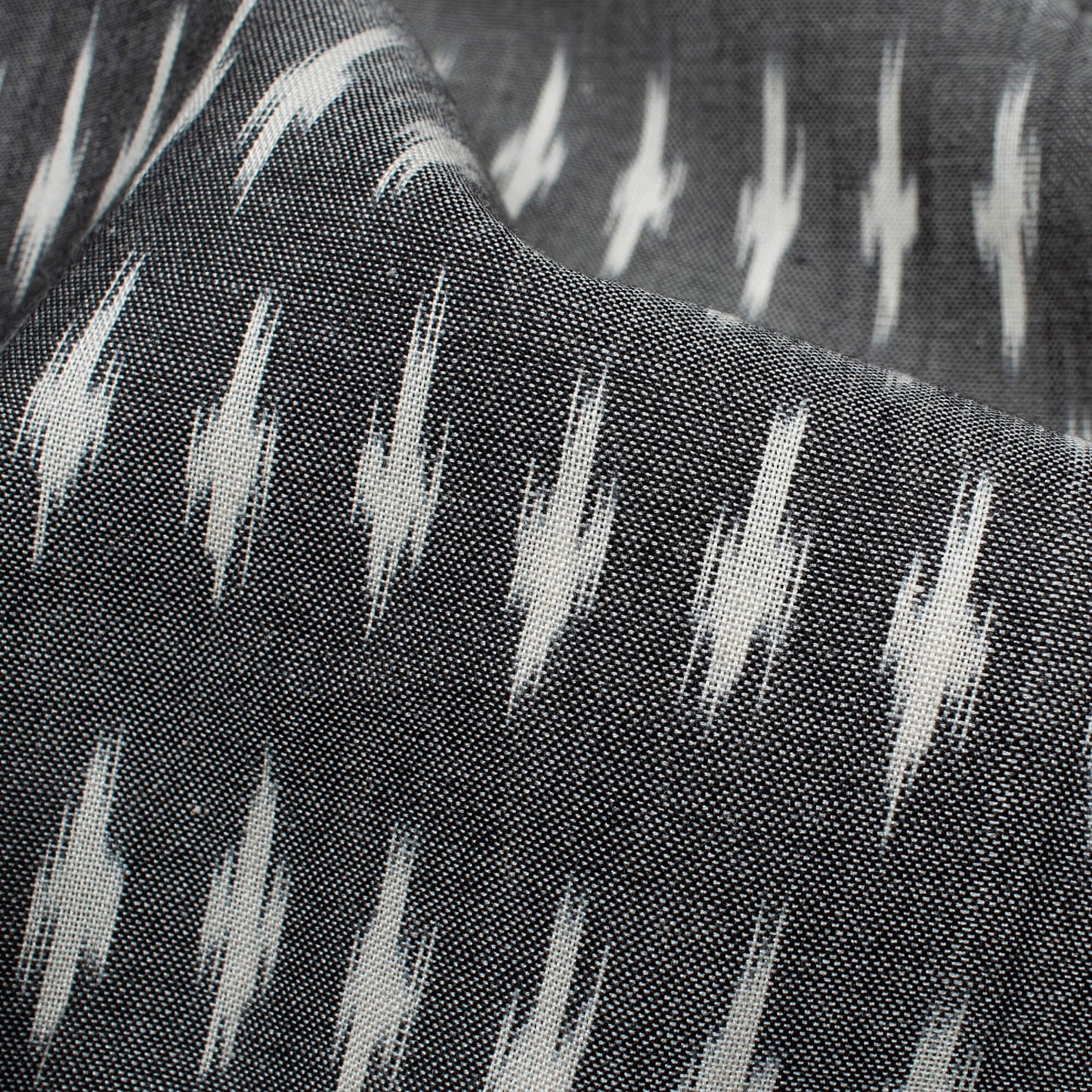 Grey And White Geometric Pattern Pre-Washed Mercerised Ikat Cotton Fabric
