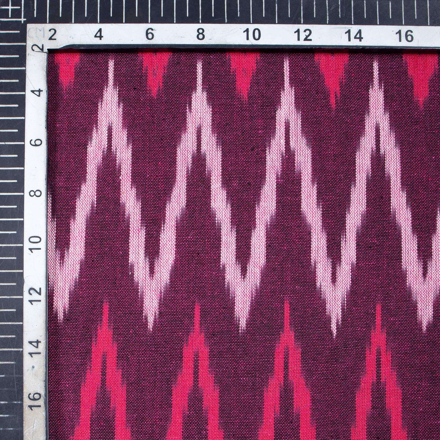 Dark Wine Purple And Punch Pink Chevron Pattern Pre-Washed Ikat Cotton Fabric - Fabcurate