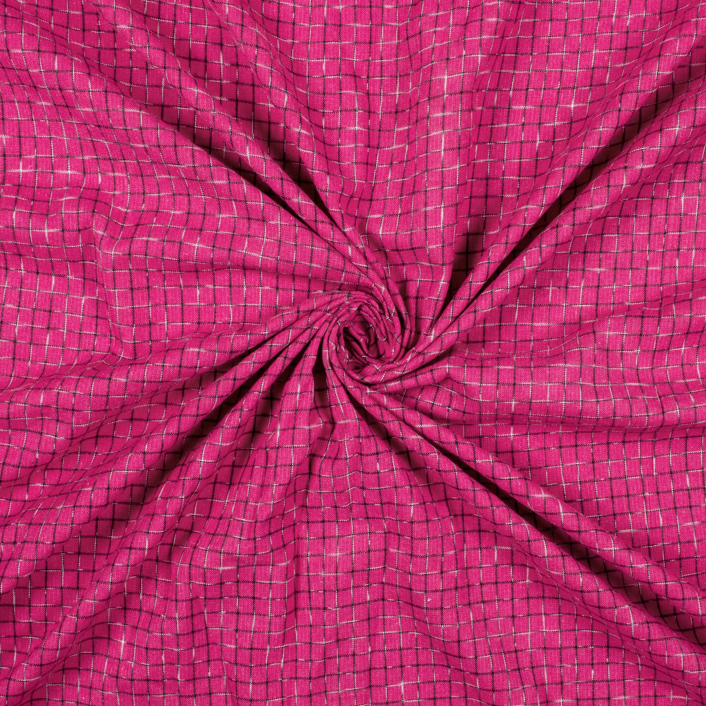 Deep Pink Checks Pattern Pre-Washed Ikat Cotton Fabric