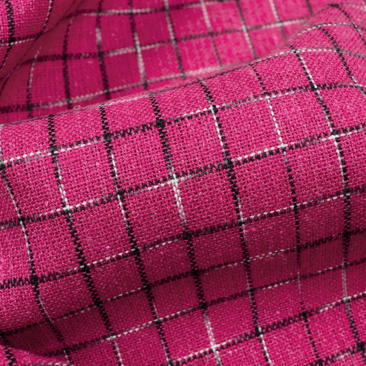 Deep Pink Checks Pattern Pre-Washed Ikat Cotton Fabric
