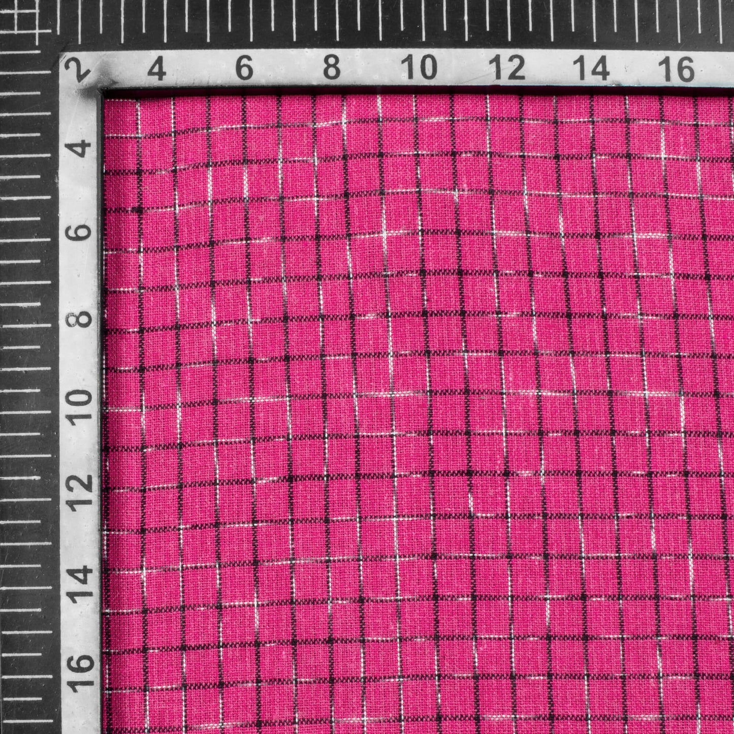Deep Pink Checks Pattern Pre-Washed Ikat Cotton Fabric