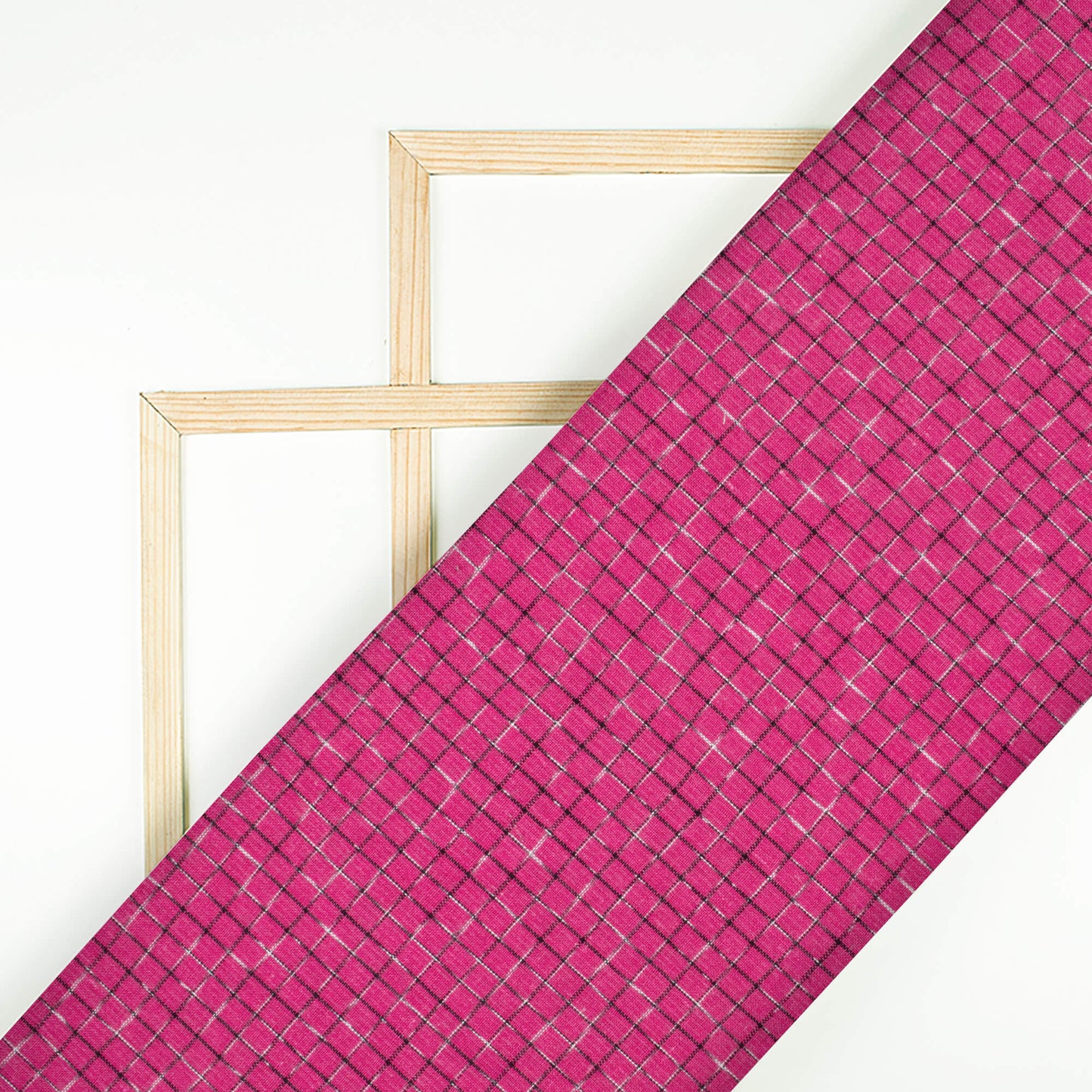 Deep Pink Checks Pattern Pre-Washed Ikat Cotton Fabric