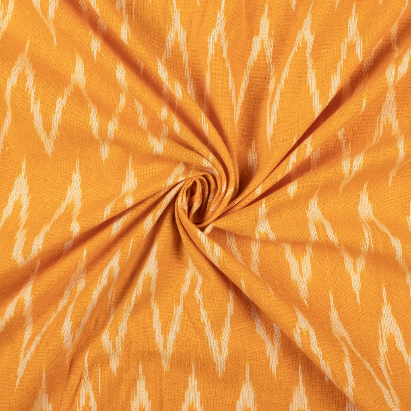 Amber Yellow And Off White Abstract Pattern Pre-Washed Cotton Ikat Fabric