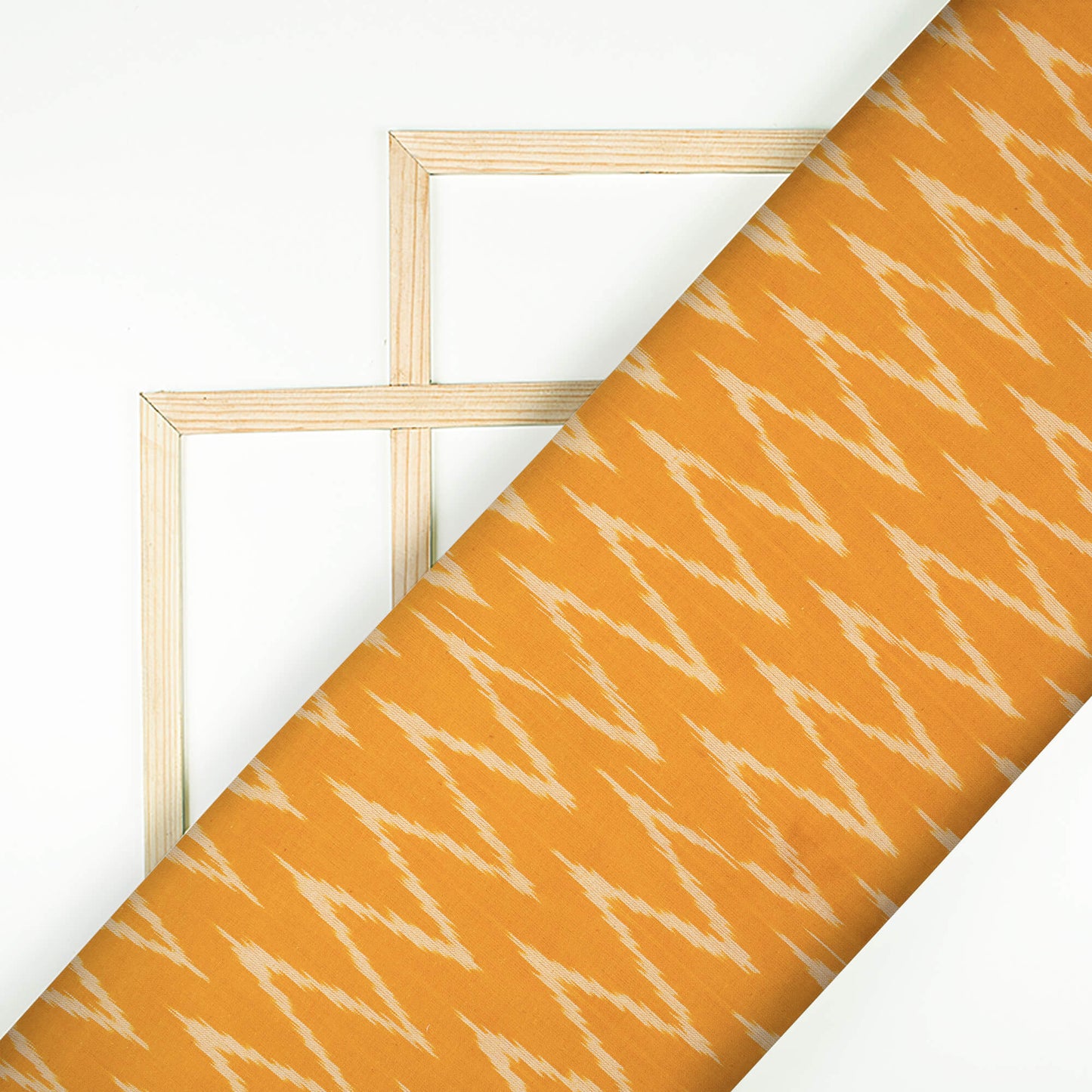 Amber Yellow And Off White Abstract Pattern Pre-Washed Cotton Ikat Fabric