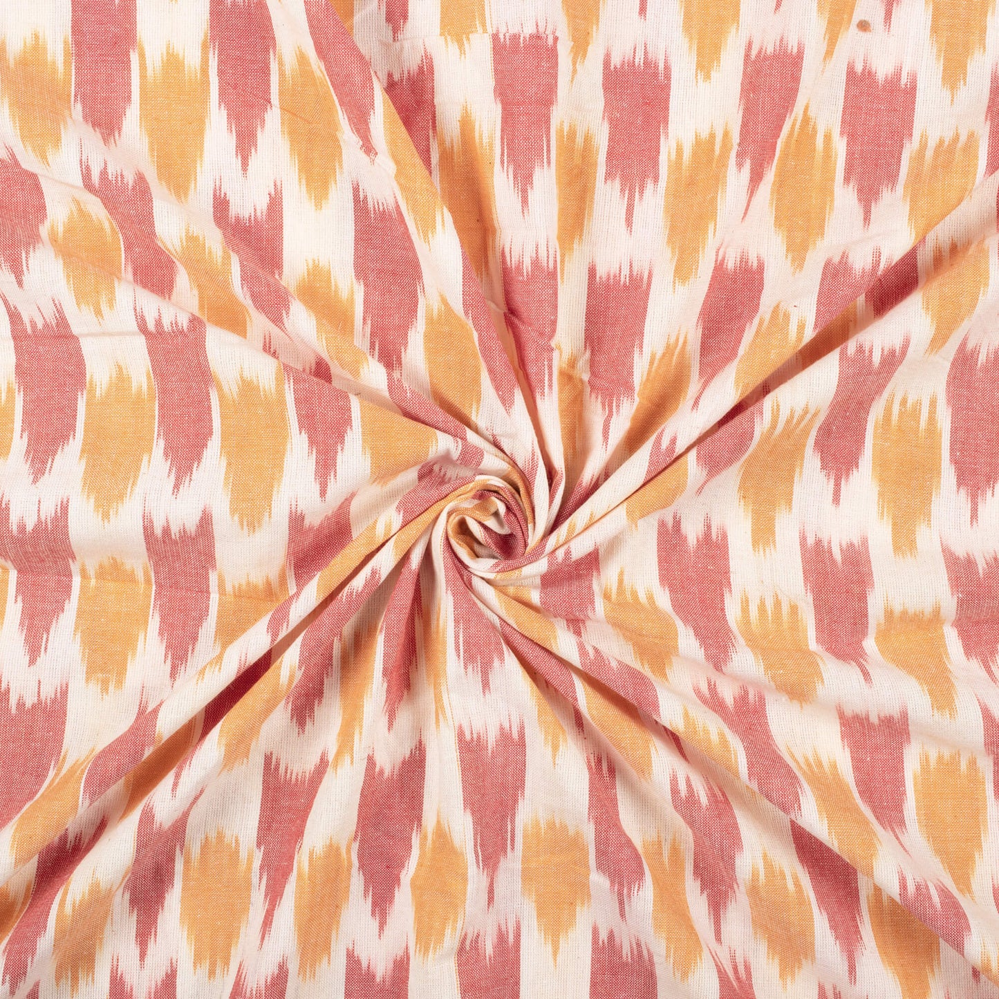 Off White And Red Abstract Pattern Pre-Washed Cotton Ikat Fabric