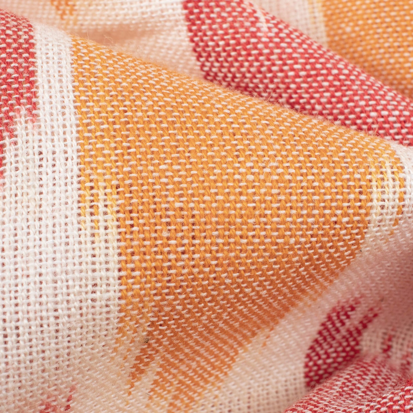 Off White And Red Abstract Pattern Pre-Washed Cotton Ikat Fabric