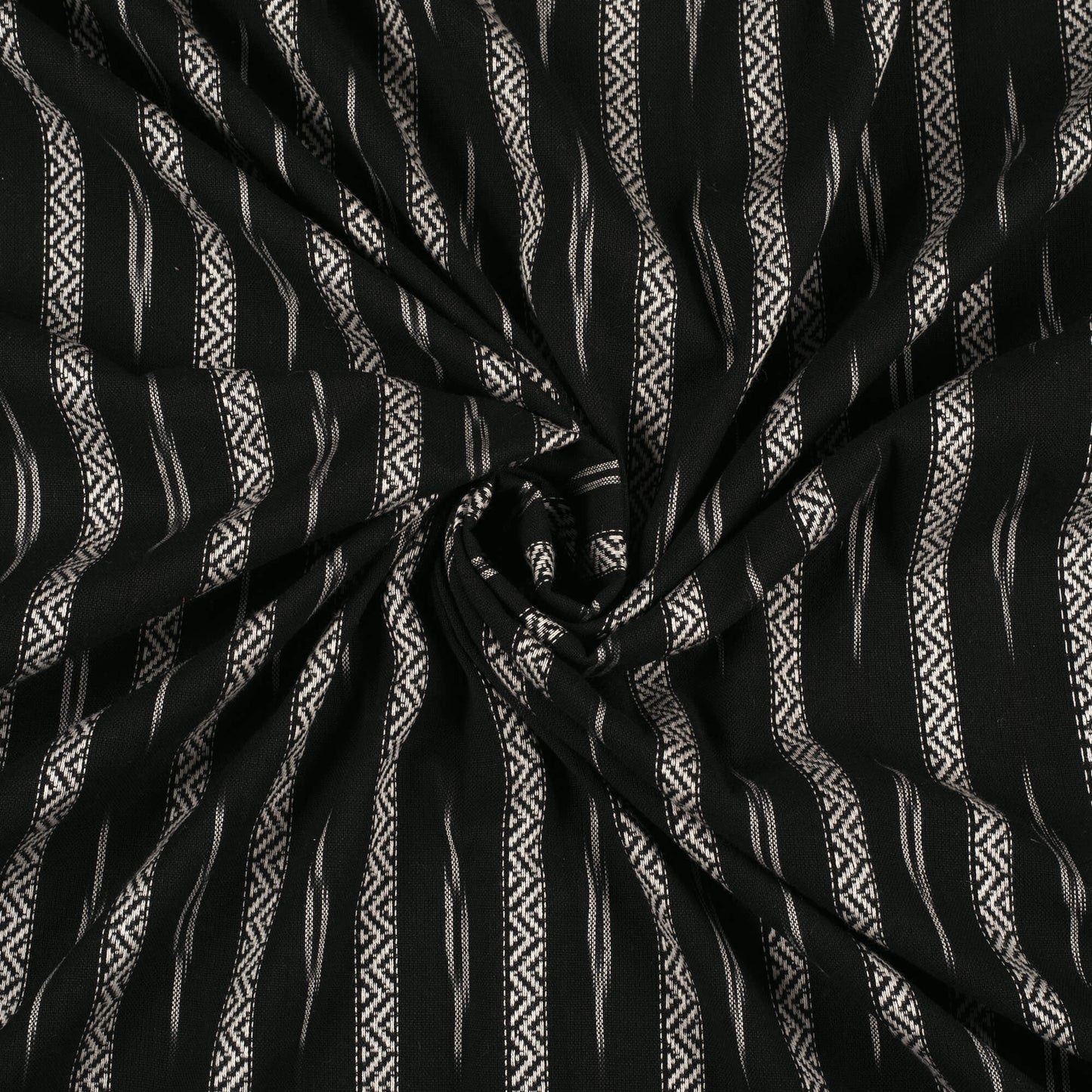 Black And White Stripes Pattern Pre-Washed Dobby Ikat Cotton Fabric