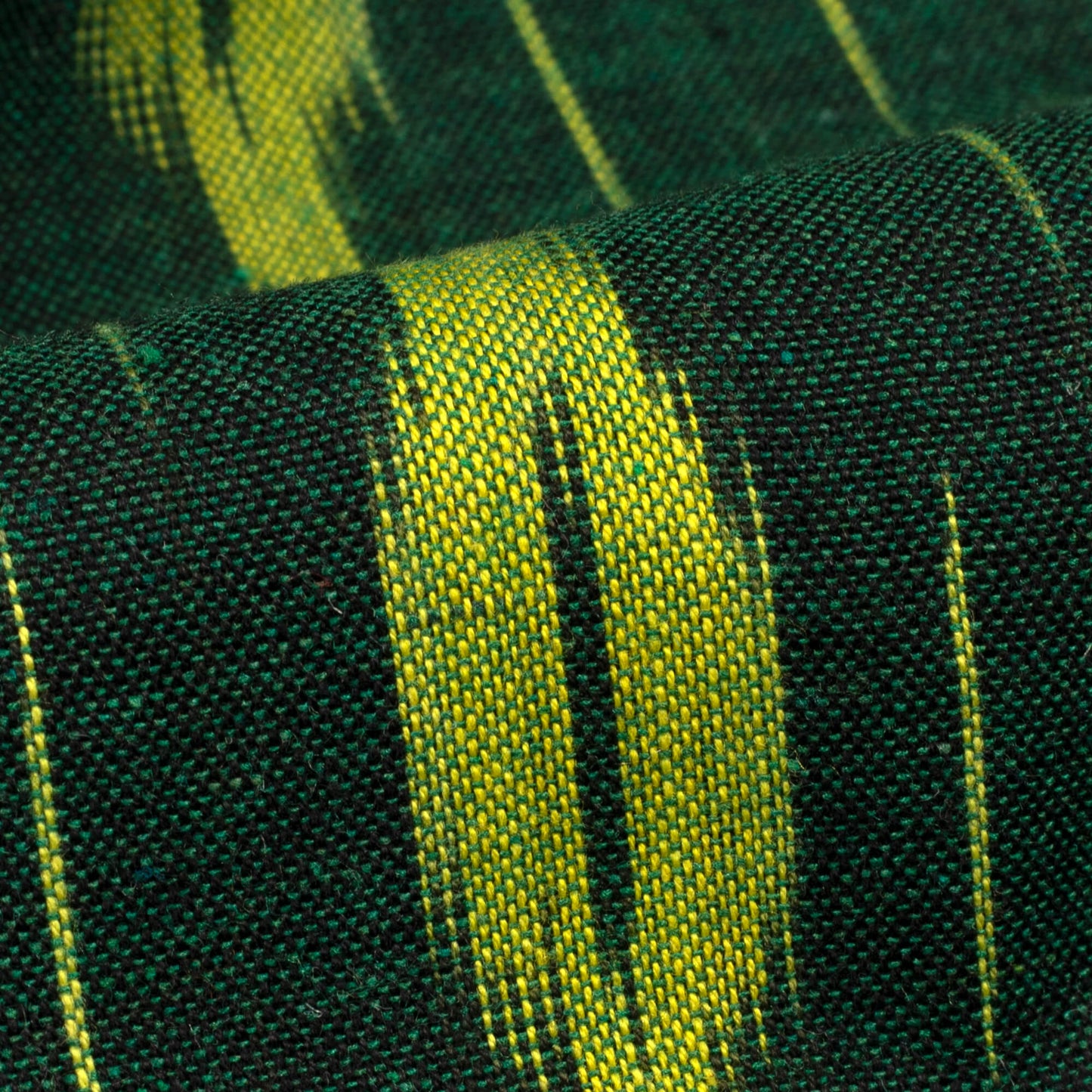 Forest Green And Lime Green Stripes Pattern Pre-Washed Ikat Cotton Fabric