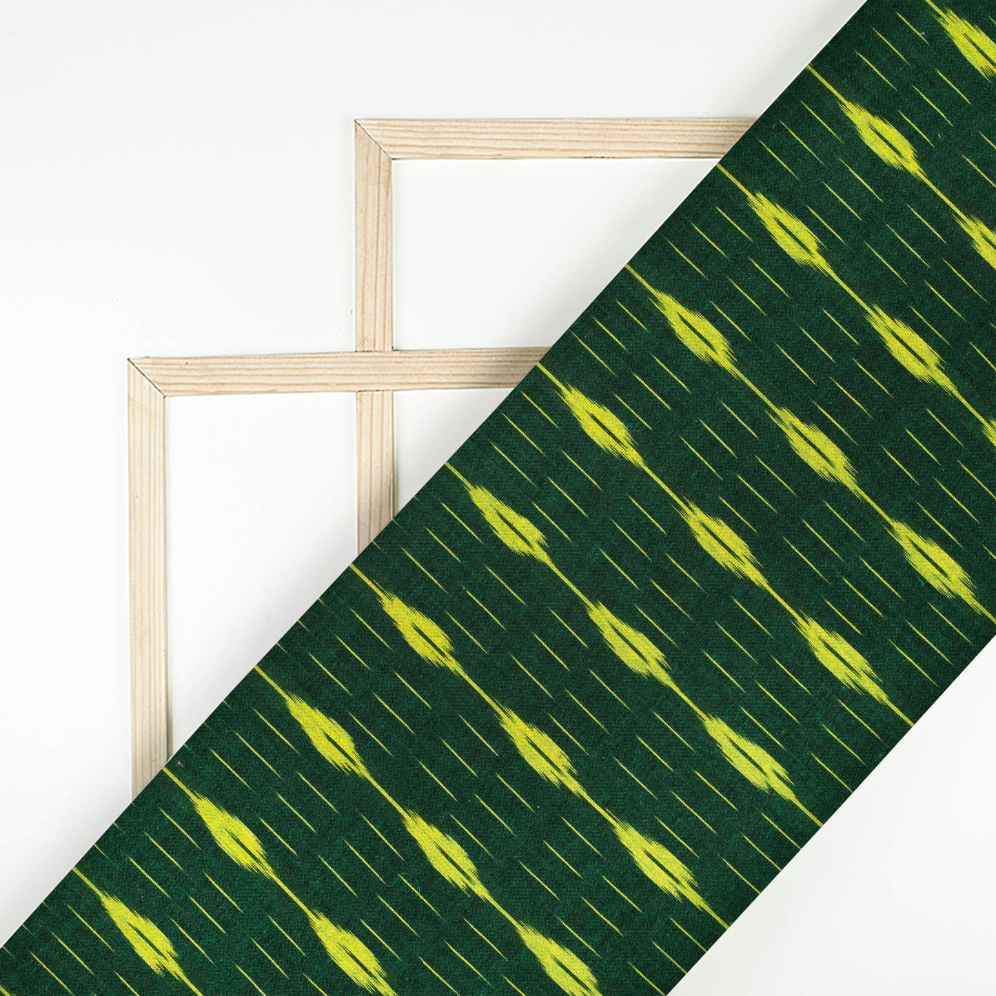 Forest Green And Lime Green Stripes Pattern Pre-Washed Ikat Cotton Fabric