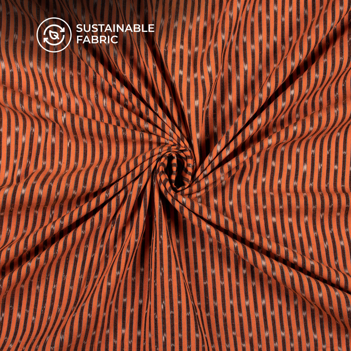 Tiger Orange And Black Stripes Pattern Pre-Washed Pochampally Ikat Cotton Fabric