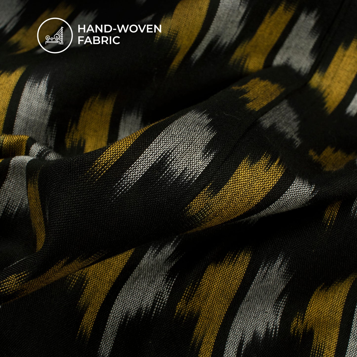 Black Pochampally Pre-Washed Mercerised Ikat Cotton Fabric
