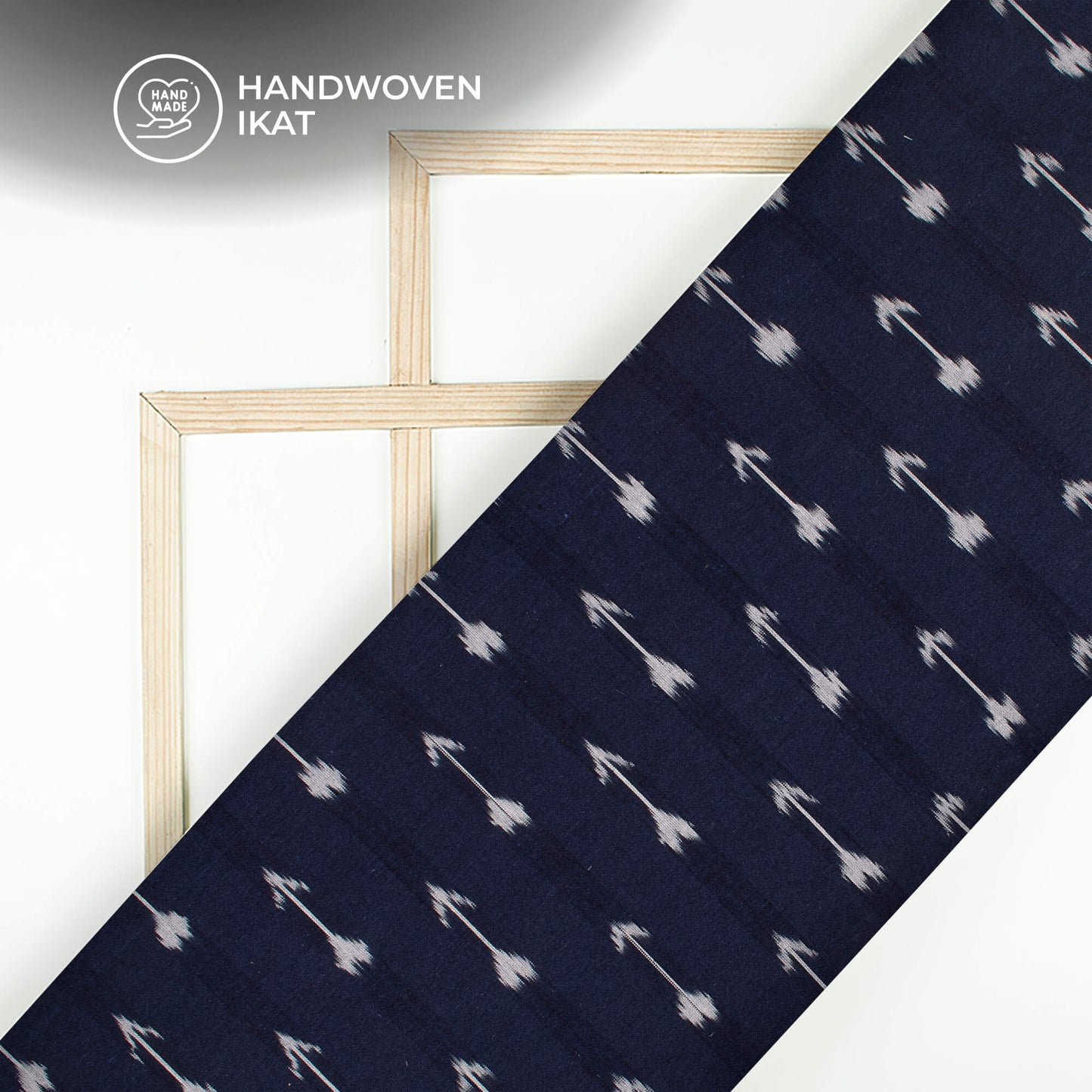 Navy Blue Arrow Pre-Washed Pochampally Ikat Cotton Fabric