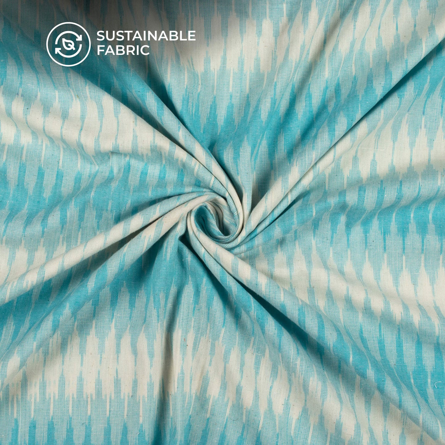 Sky Blue Geometric Pre-Washed Pochampally Computer Ikat Cotton Fabric