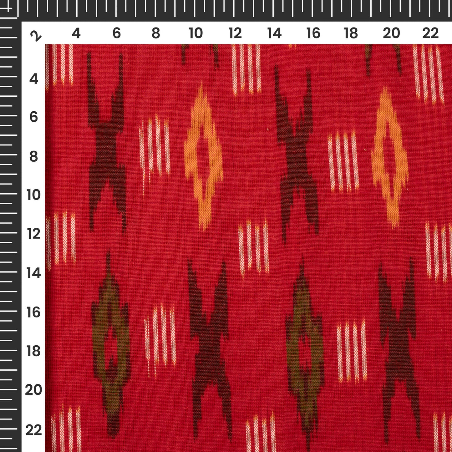 Red Geometric Pre-Washed Pochampally Ikat Cotton Fabric