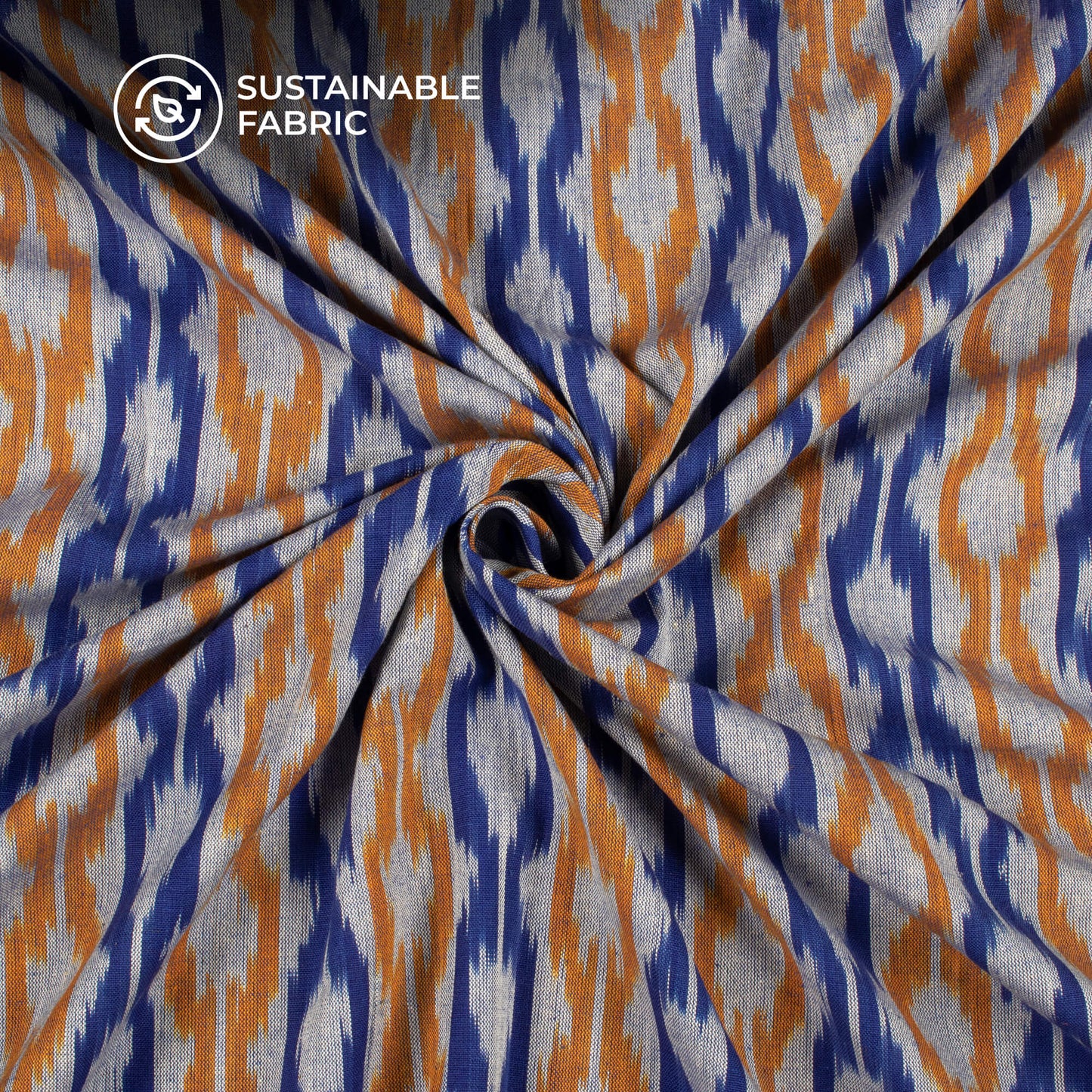 Grey Geometric Pre-Washed Pochampally Ikat Cotton Fabric