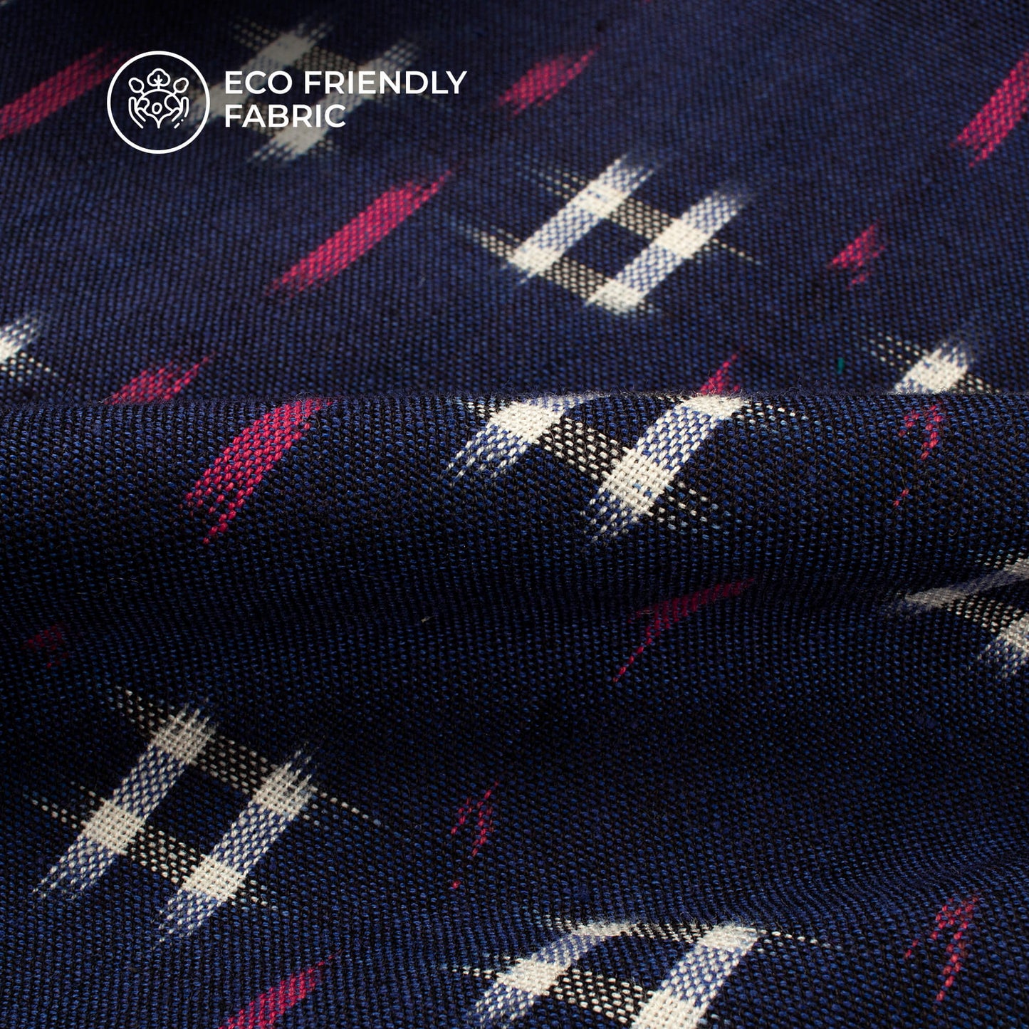 Blue Checks Pre-Washed Pochampally Double Ikat Cotton Fabric