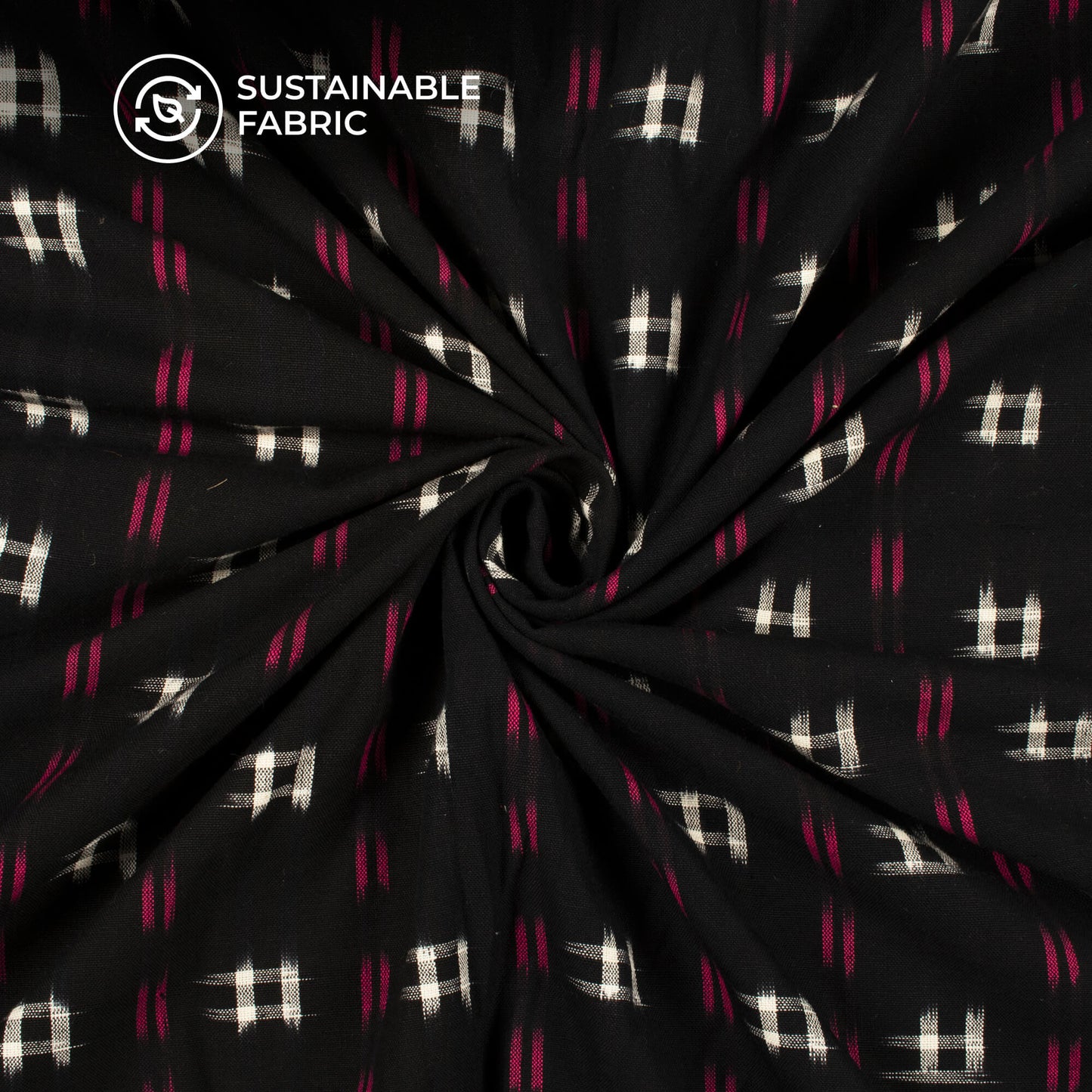 Black Checks Pre-Washed Pochampally Double Ikat Cotton Fabric