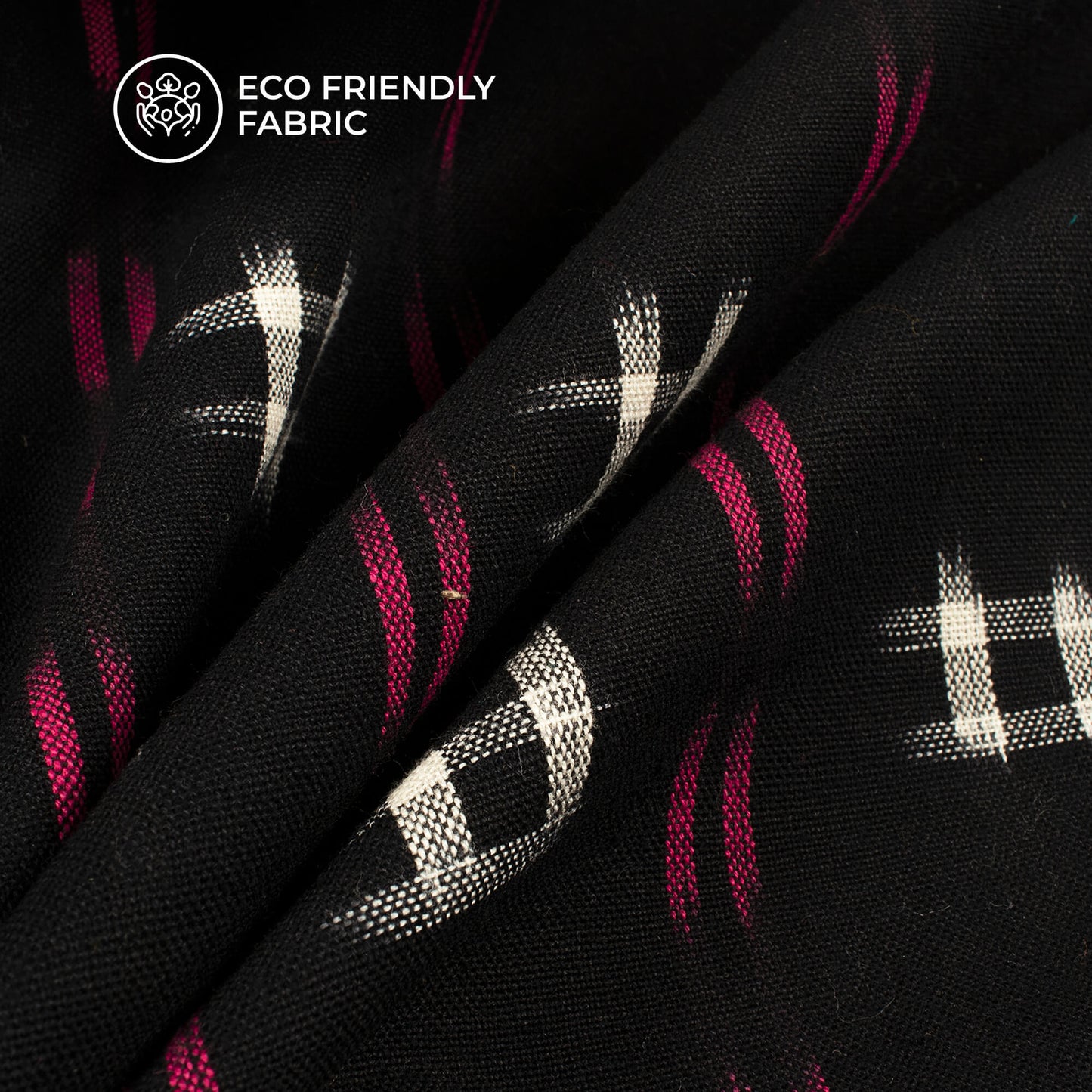 Black Checks Pre-Washed Pochampally Double Ikat Cotton Fabric
