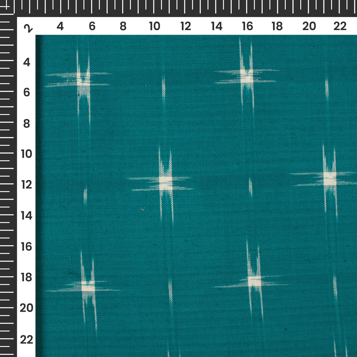 Teal Blue Checks Pre-Washed Pochampally Double Ikat Cotton Fabric