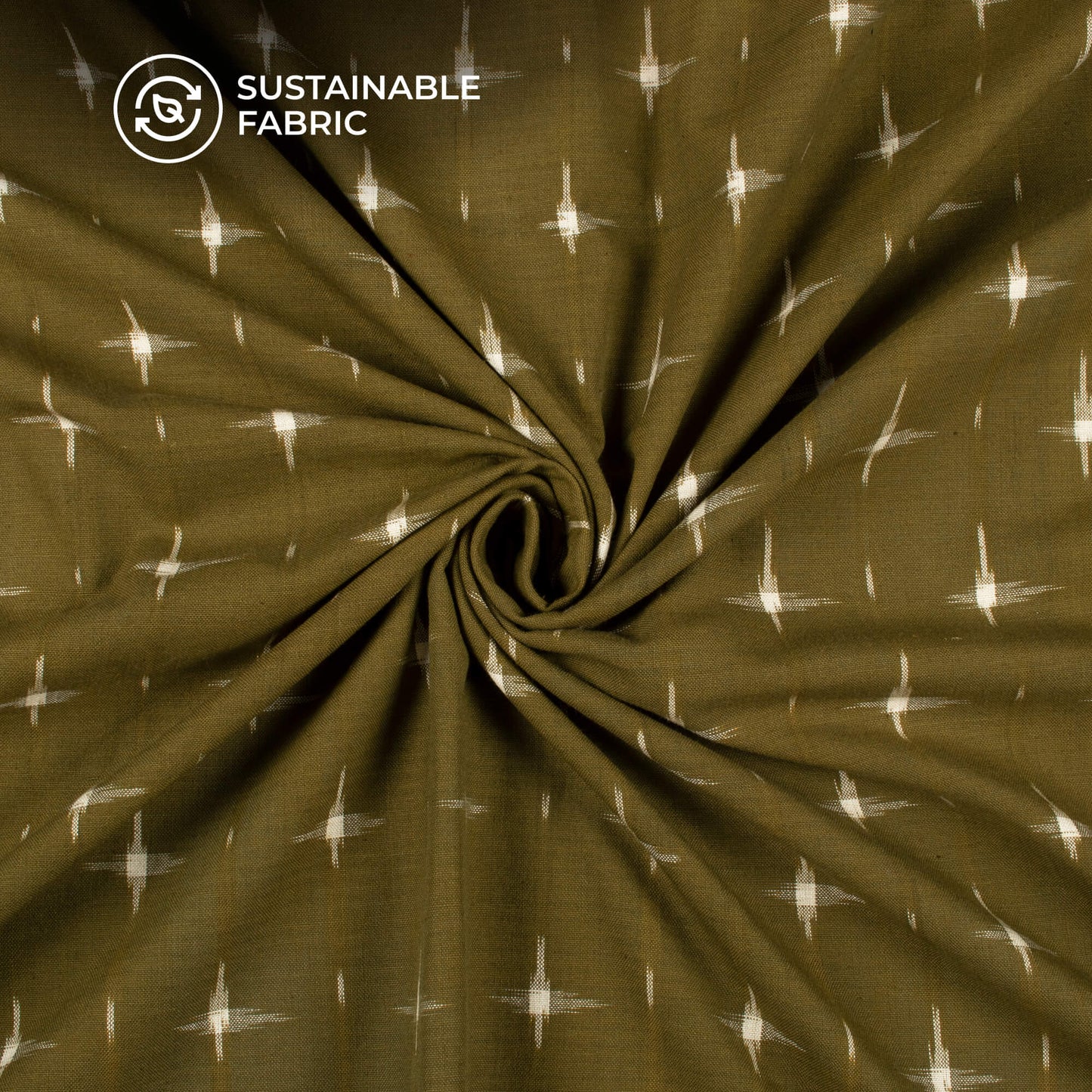Green Abstract Pre-Washed Pochampally Double Ikat Cotton Fabric