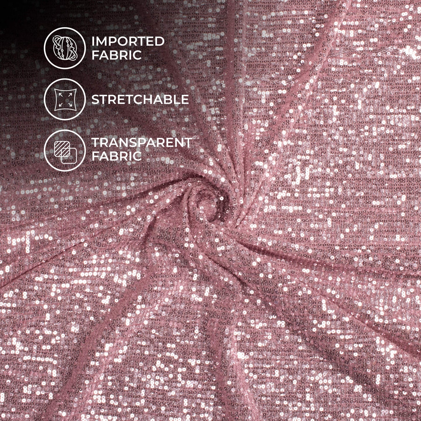 Dusty Pink Premium Sequins Imported Mesh Net Fabric (Width 60 Inches)