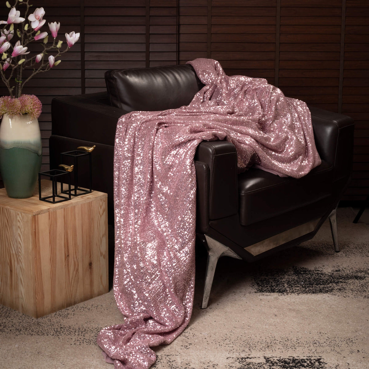 Dusty Pink Premium Sequins Imported Mesh Net Fabric (Width 60 Inches)