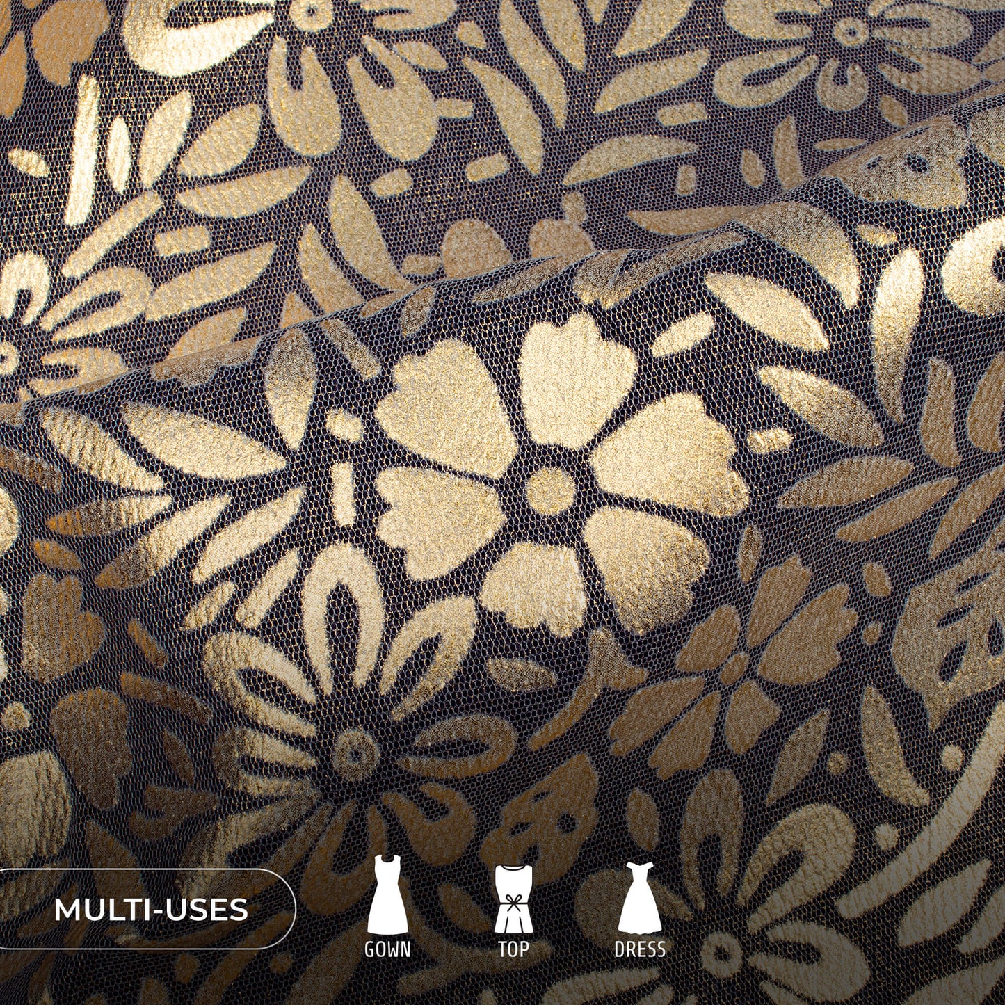 Exclusive Golden Floral Work On Dual Imported Net Fabric