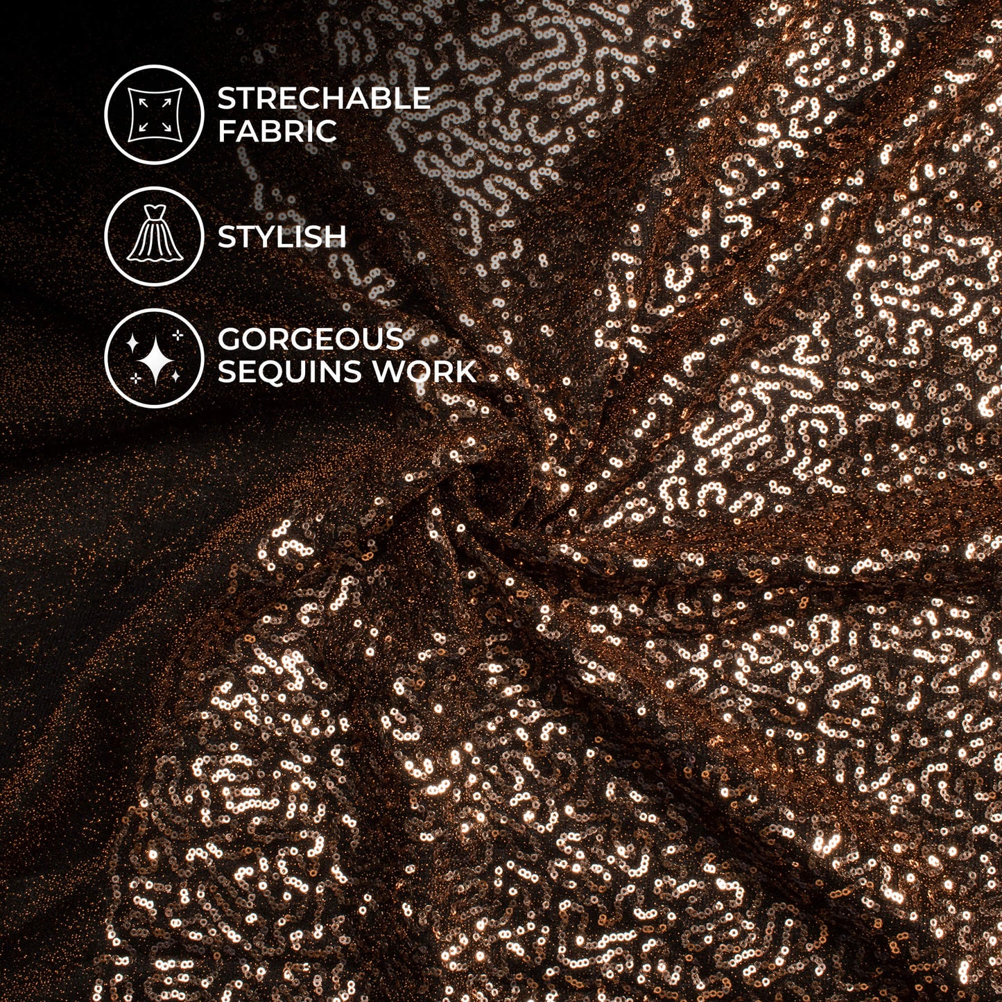 Dark Brown Sequins Shiny Metallic Lurex Imported Knit Fabric (Width 58 Inches)