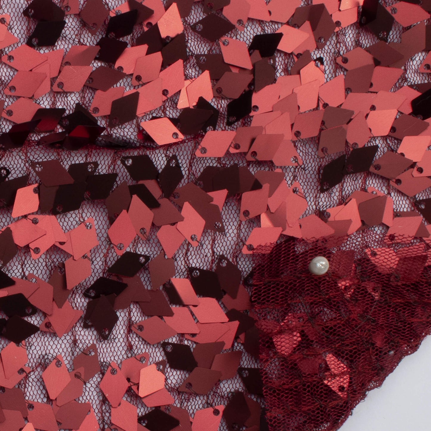 Maroon Fancy Diamond Sequins Imported Net Fabric (Width 62 Inches)